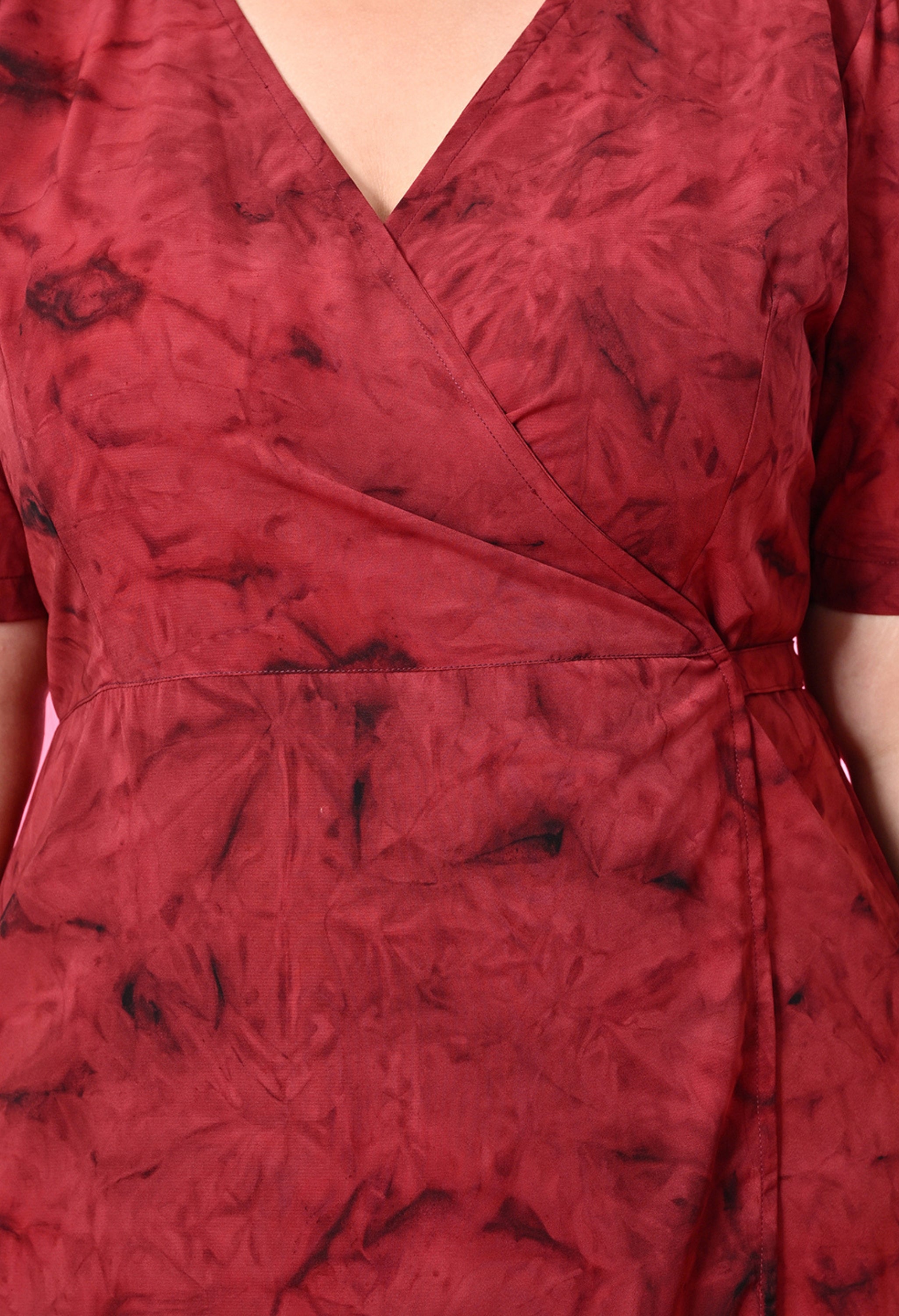Plus Size Maroon Tye Dye Prism Wrap Dress