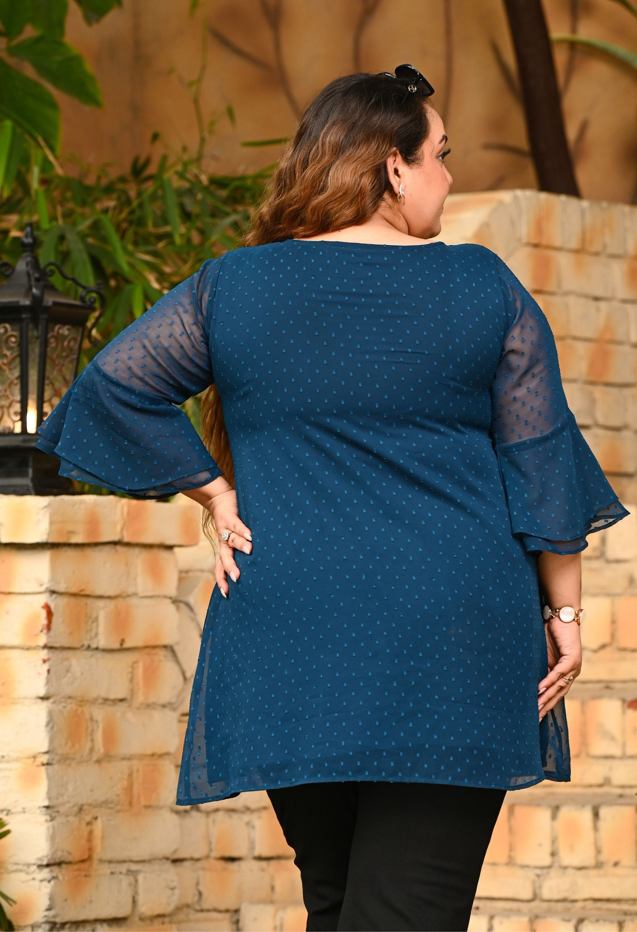 Plus Size Teal Blue Georgette Top