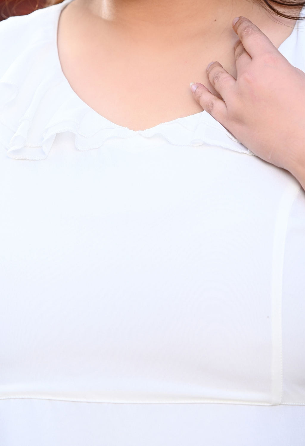 Plus Size White Frill Georgette Maxi Dress
