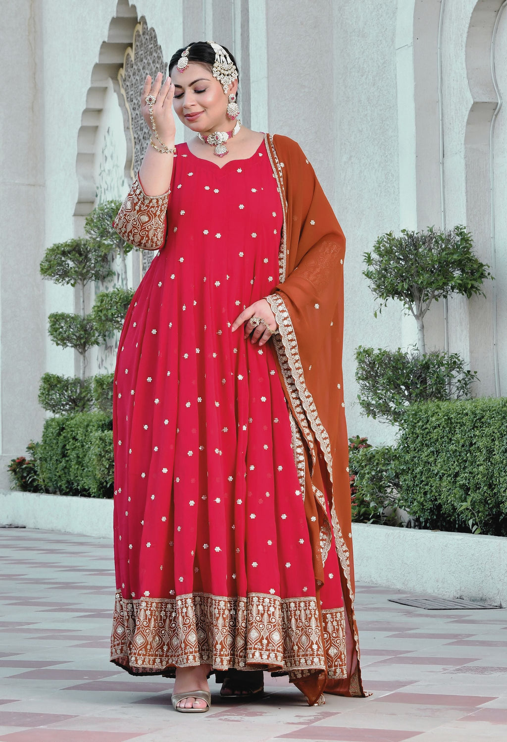 Gulnaar Heritage Rani Pink Georgette Anarkali With Dupatta