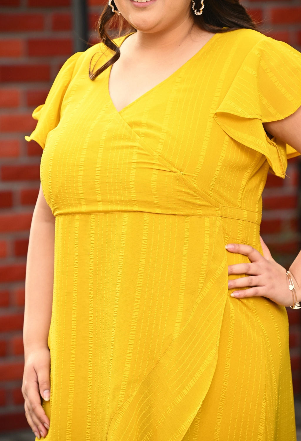 Plus Size Yellow Georgette Wrap Dress