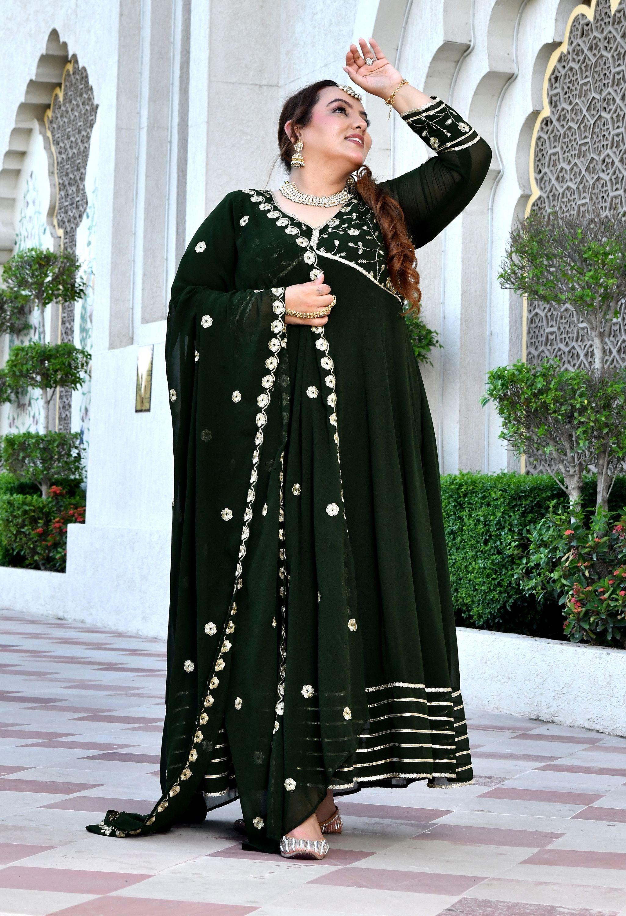 Noor Mahal Embroidered Georgette Anarkali Set With Dupatta