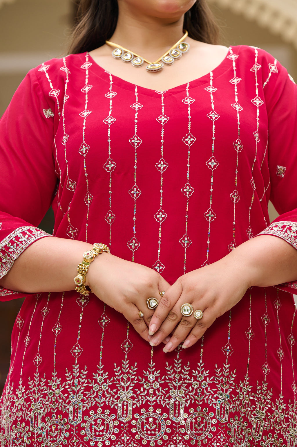 Plus Size Fiza Rani Pink Embroidered Co-ord Set
