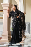 Plus Size Exclusive Black Sequin Embroidered Ready to Wear Drape Saree