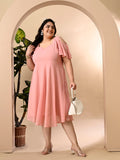 Plus Size Pink Cold Shoulder Georgette Dress