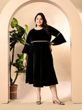 Plus Size Black Velvet Lace Dress
