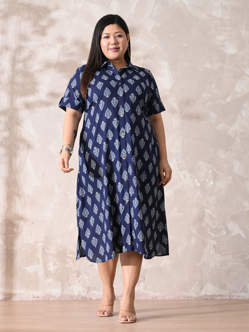 Indigo Muse Premium Cotton Shirt Dress with Timeless Print