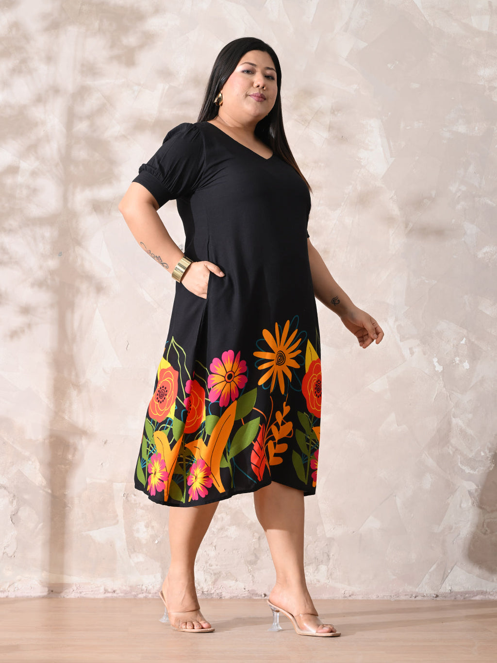 Bold Bloom Printed Rayon Dress