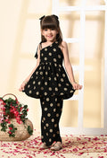 Girls Black Gold Printed One Shoulder Palazzo Set