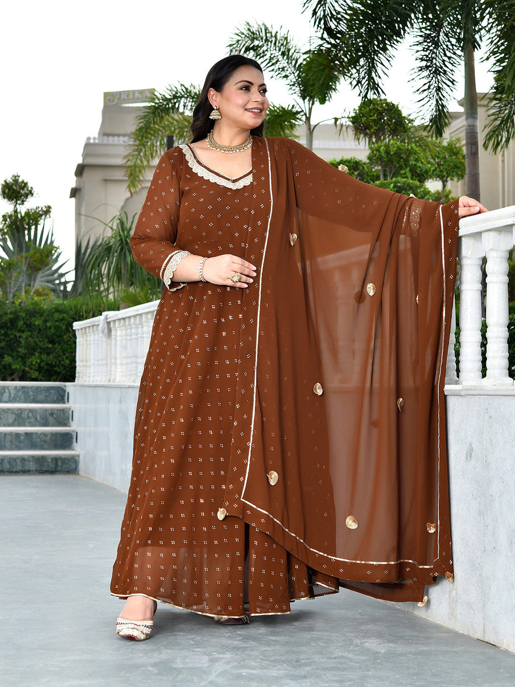 Zarmina Cocoa Mukaish Georgette Anarkali with Dupatta