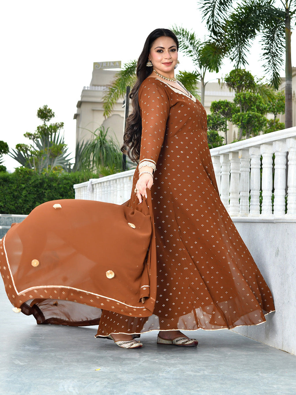 Zarmina Cocoa Mukaish Georgette Anarkali with Dupatta