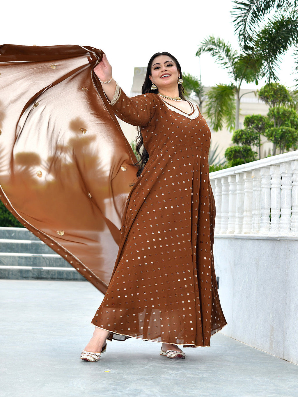 Zarmina Cocoa Mukaish Georgette Anarkali with Dupatta
