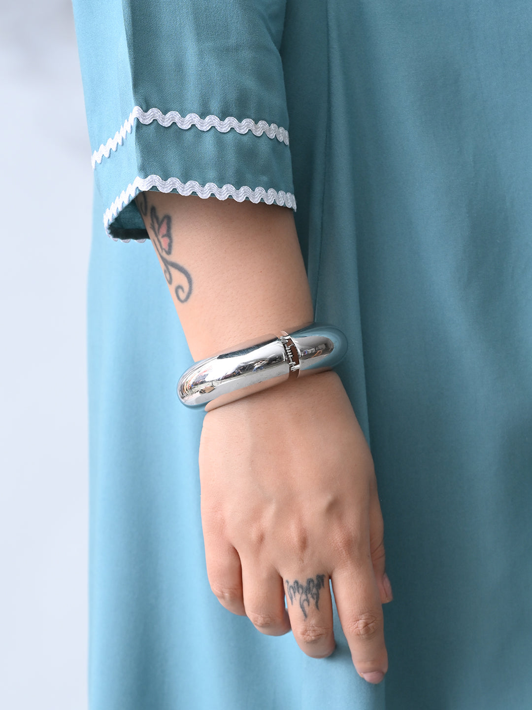 Pastel Sea Green Rayon Midi Dress with Contrast Lace Detailing