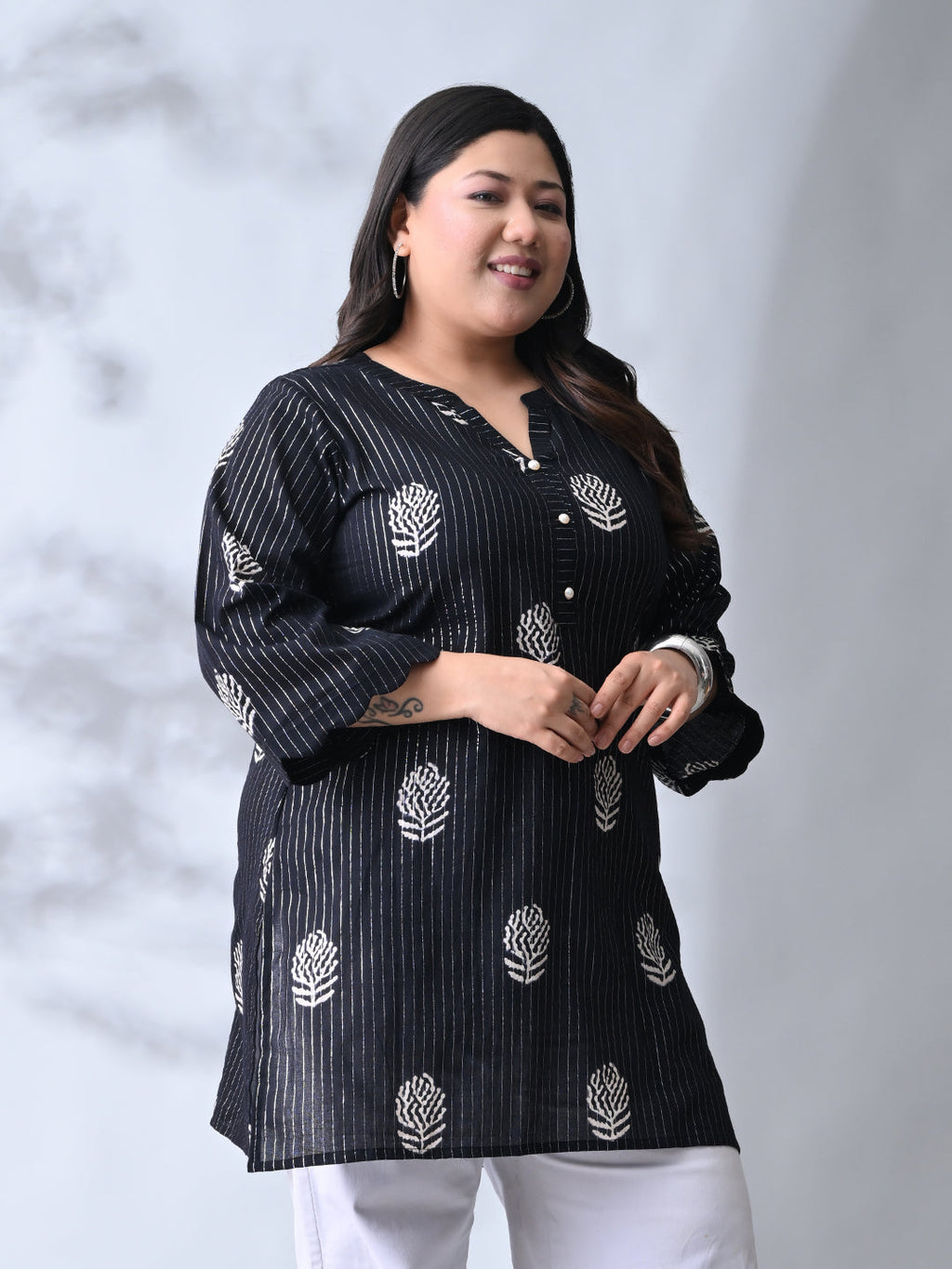 Classic Black Cotton Kurta with HandBlock Minimal Print