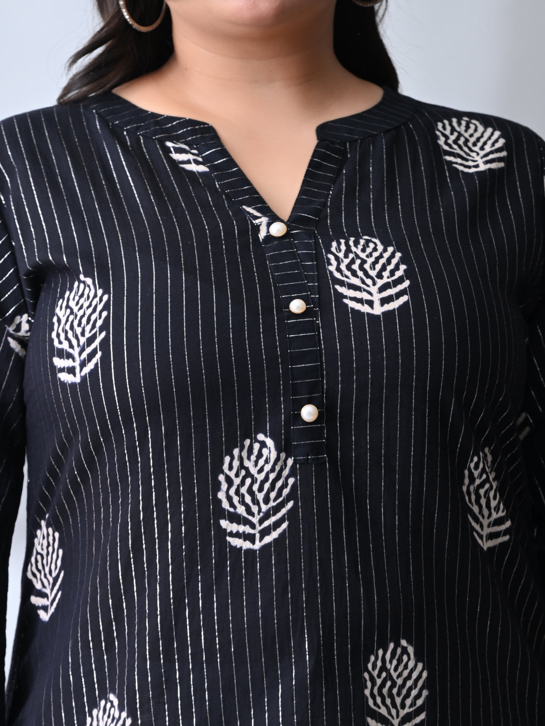 Classic Black Cotton Kurta with HandBlock Minimal Print