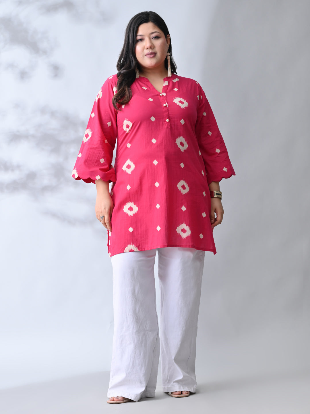 Classic Fushcia Pink Cotton Kurta with Batik Print