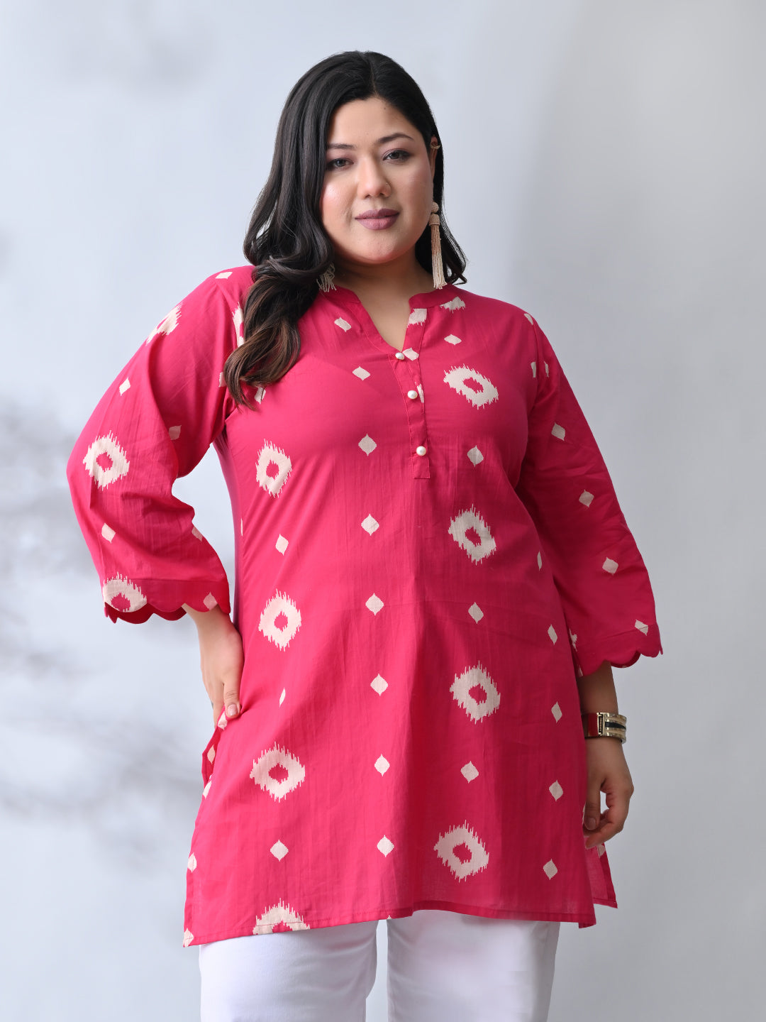 Classic Fushcia Pink Cotton Kurta with Batik Print