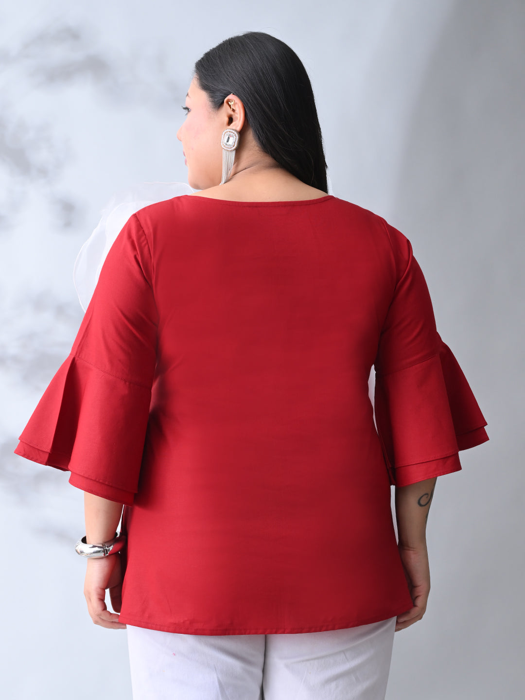 Crimson Maroon Elegance Poplin Top