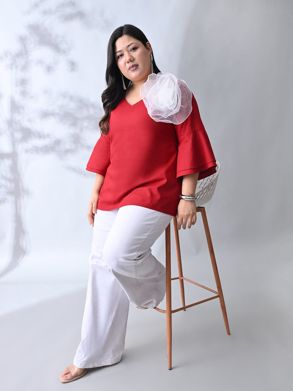 Crimson Maroon Elegance Poplin Top