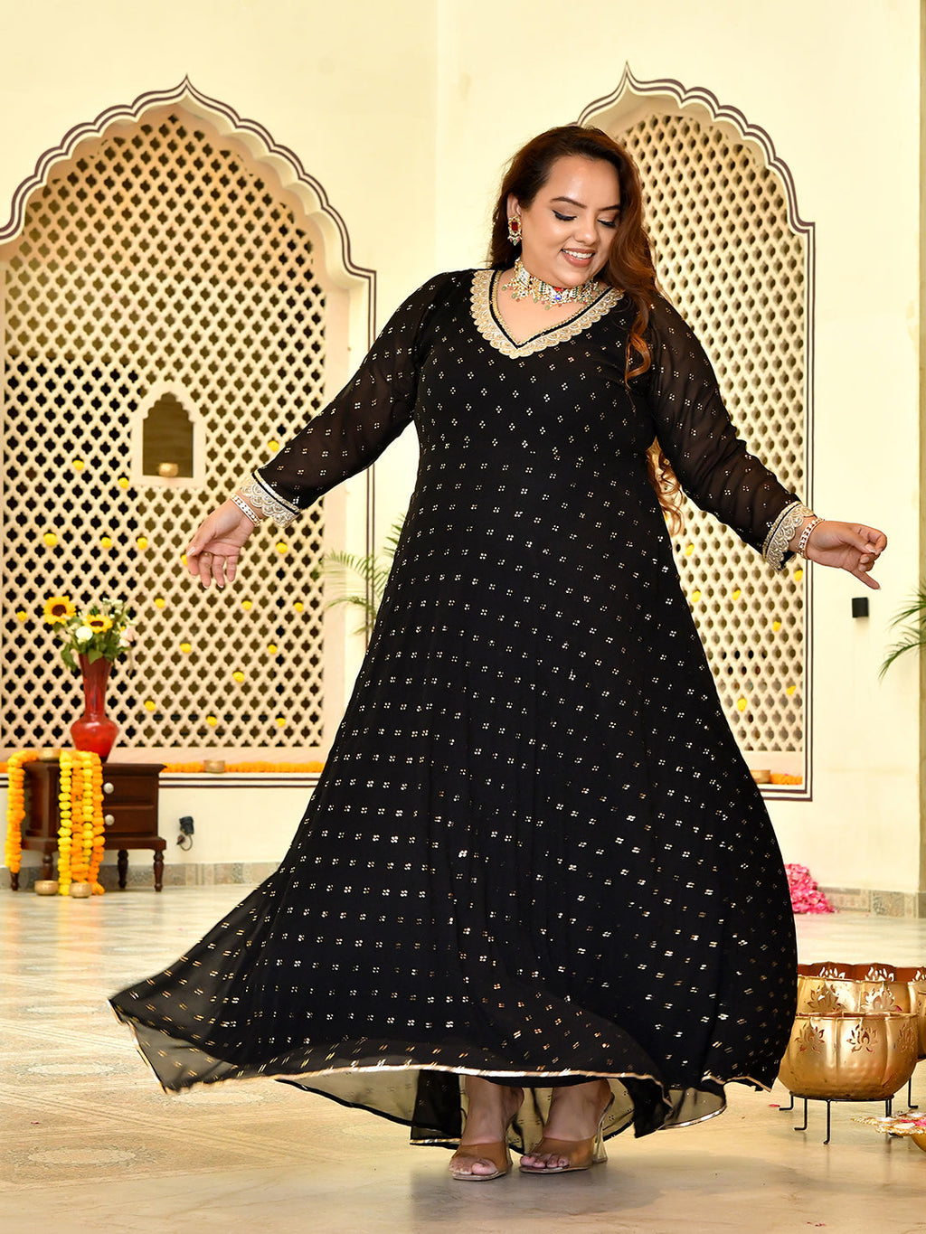 Royal Black Mukaish Georgette Anarkali with Dupatta