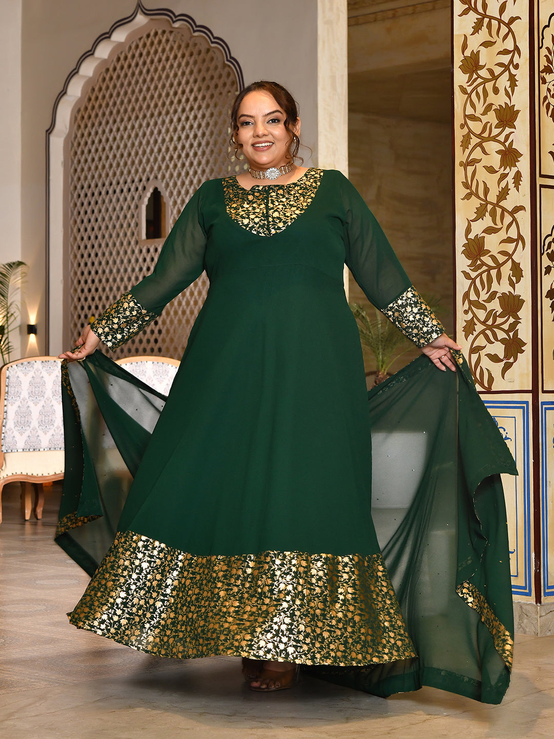 Emerald Bloom Georgette Anarkali with Dupatta