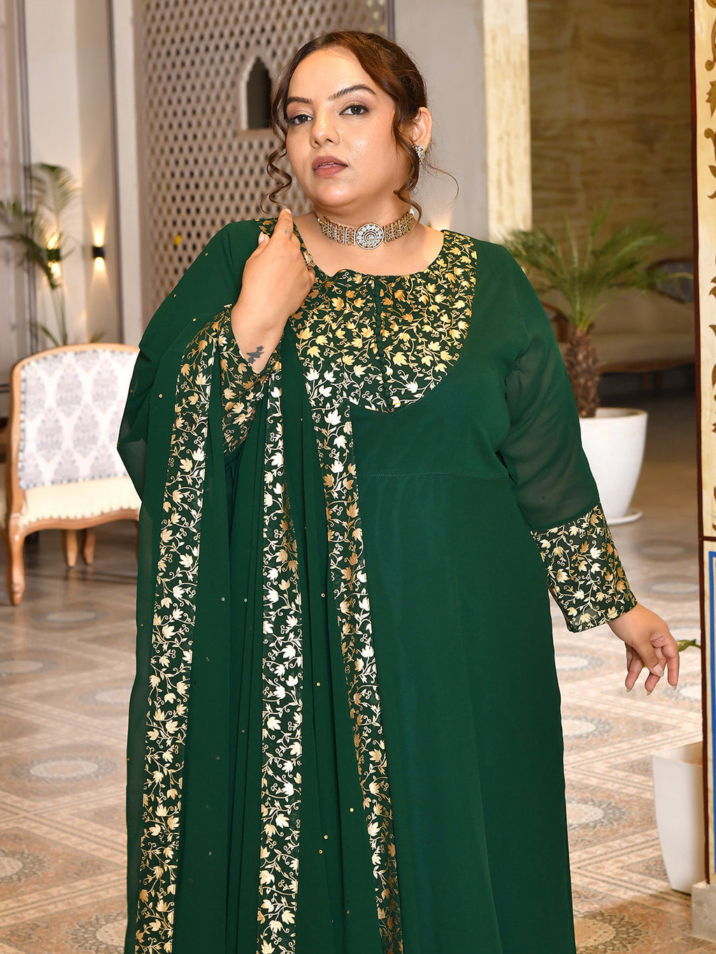 Emerald Bloom Georgette Anarkali with Dupatta