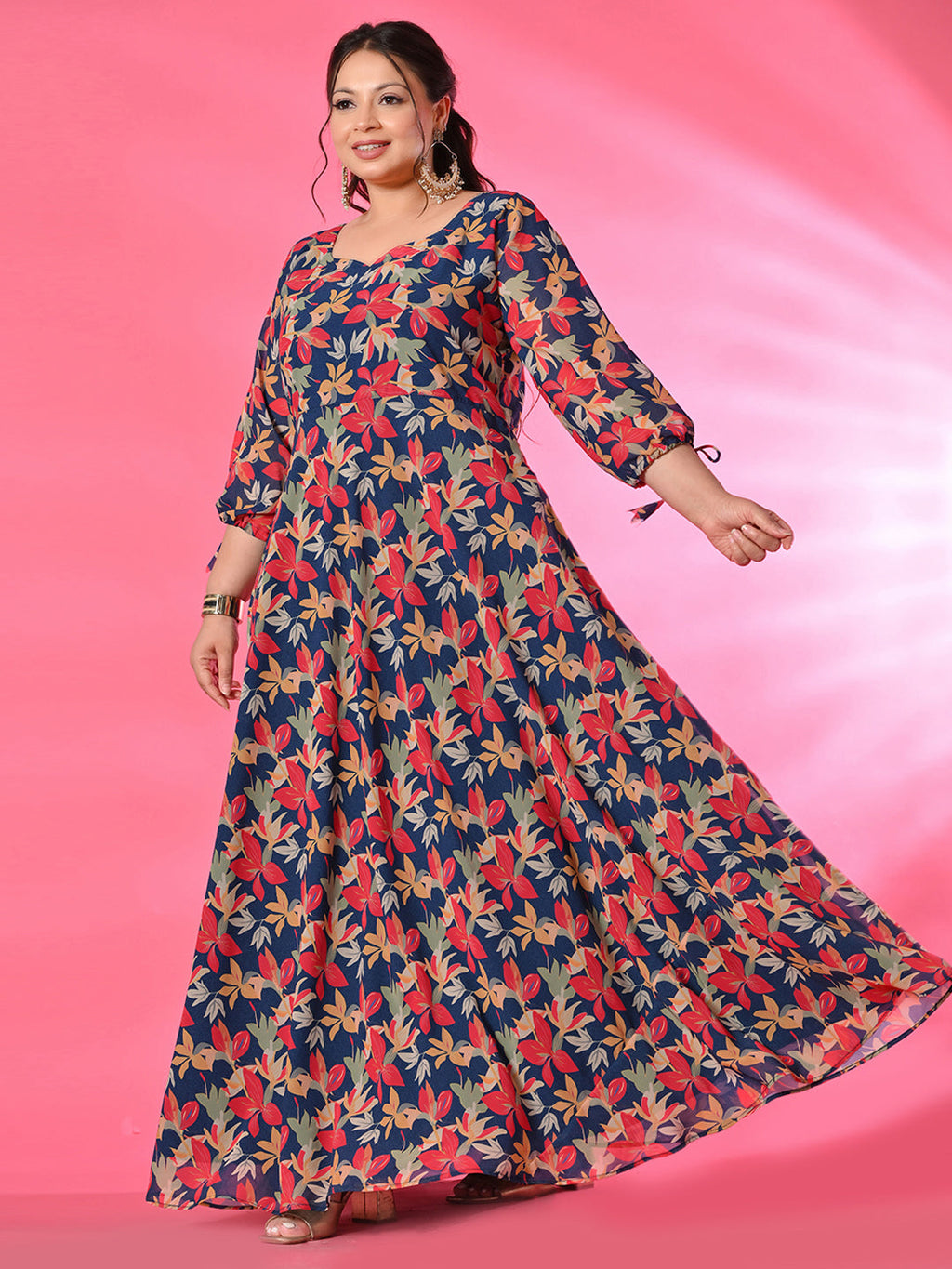 Plus Size Teal Blue Digital Printed Anarkali with Dupatta