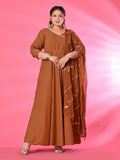 Plus Size Amber Glow Anarkali Set with Embroidered Dupatta