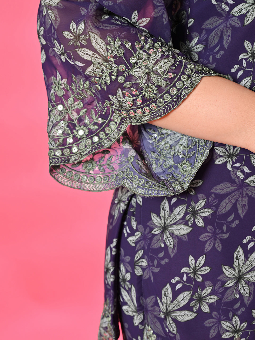 Plus Size Purple Georgette Embroidered Co-ord Set