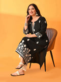 Plus Size Black Floral Aari Kurta