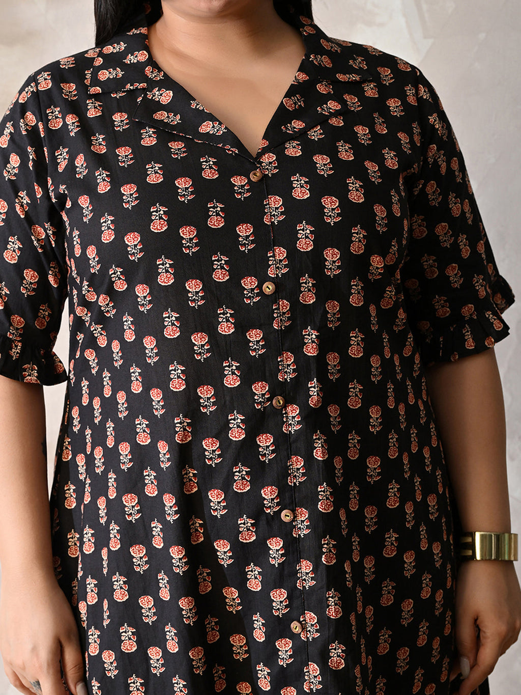 Midnight Petal Royale Cotton Dress with Soft Flare Silhouette