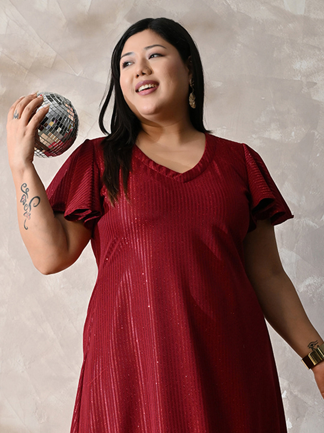 Scarlet Shine Royale Lycra Midi Dress with Flowy Hemline