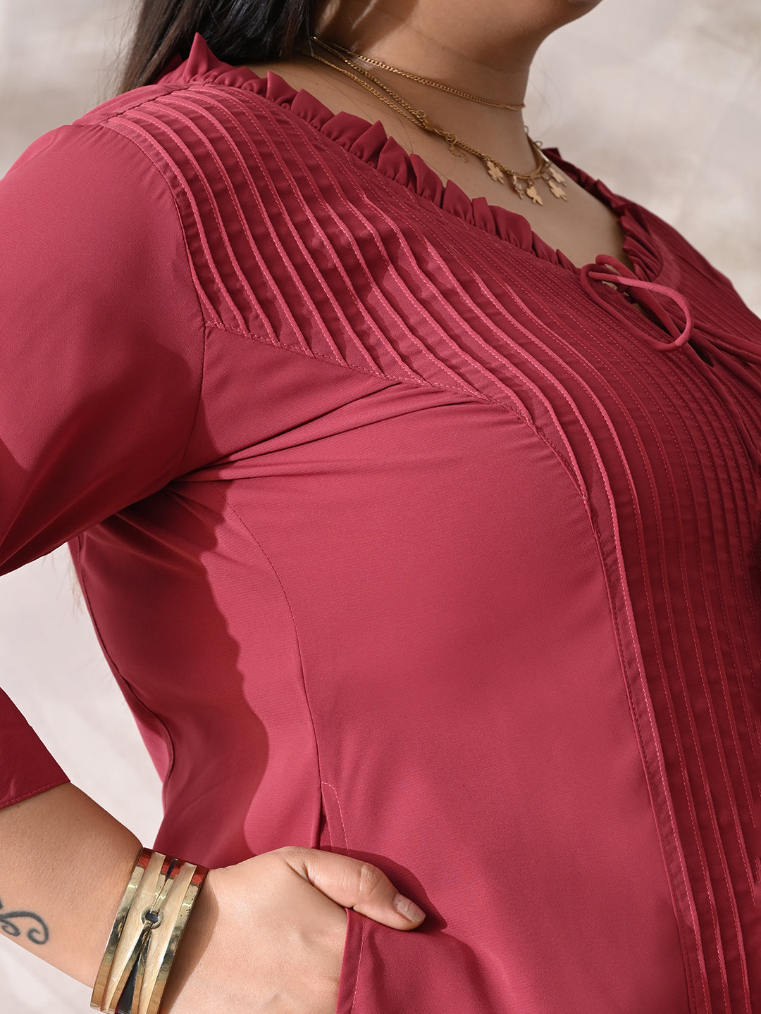 Ruby Essence Pintuck Crepe Dress