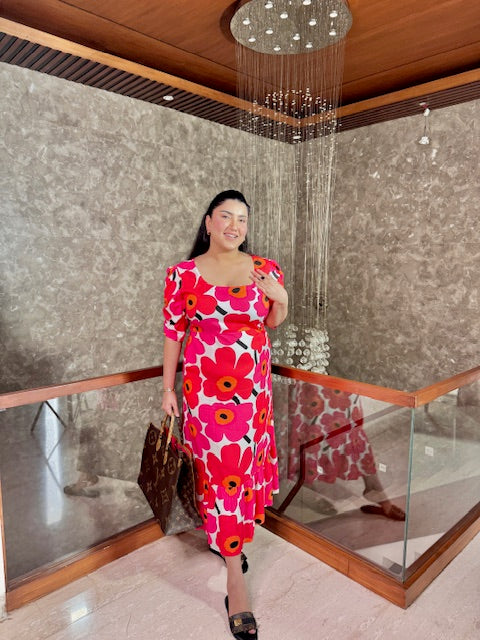 Plus Size Breezy & Colourful Floral Midi Dress